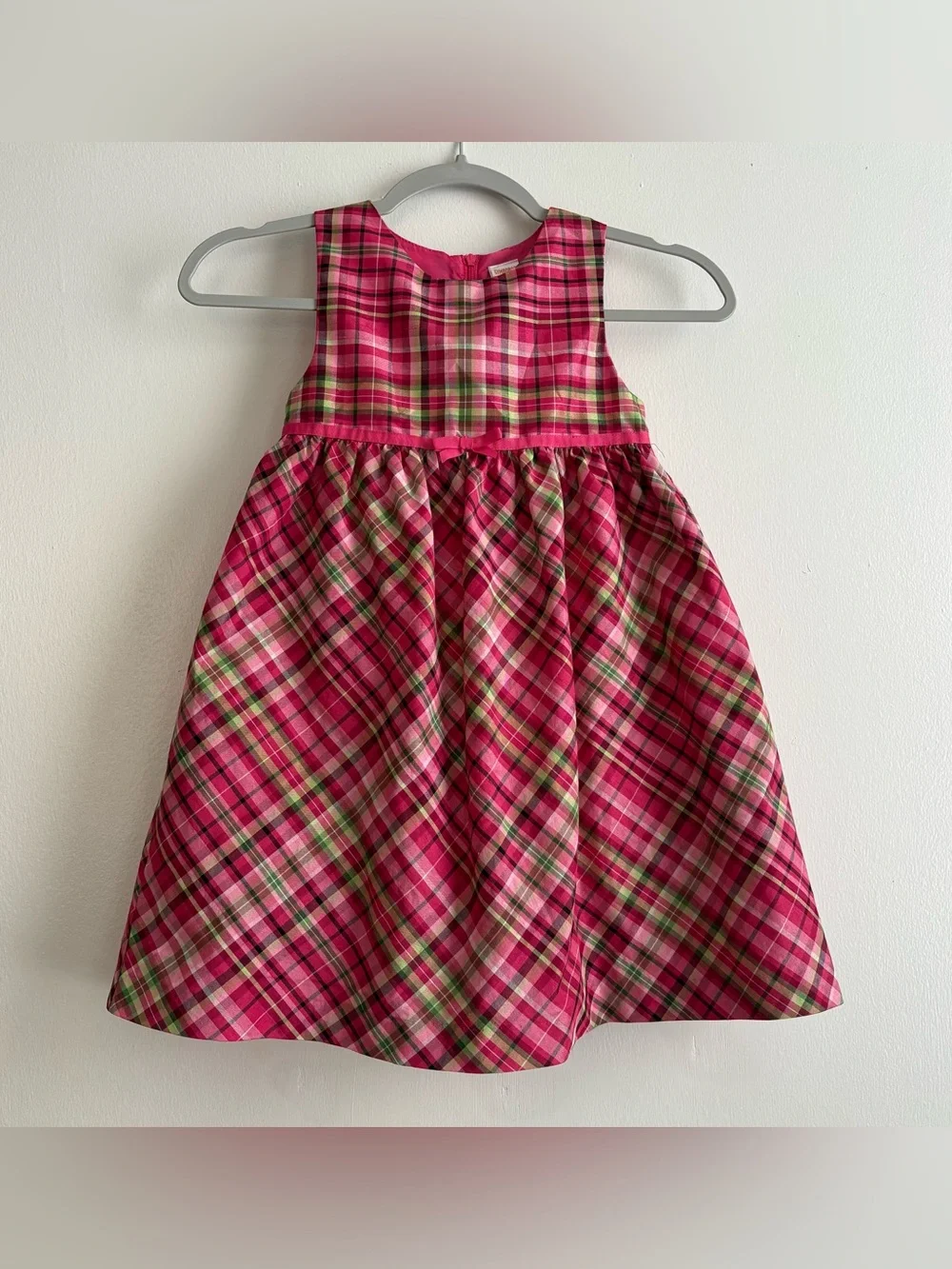 Gymboree Girls 5T Pink Plaid A-Line Dress Sleeveless Knee Zip Round Neck